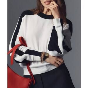 Maeve Anthropologie Sweater Medium Black White Colorblock Dolman Sleeve